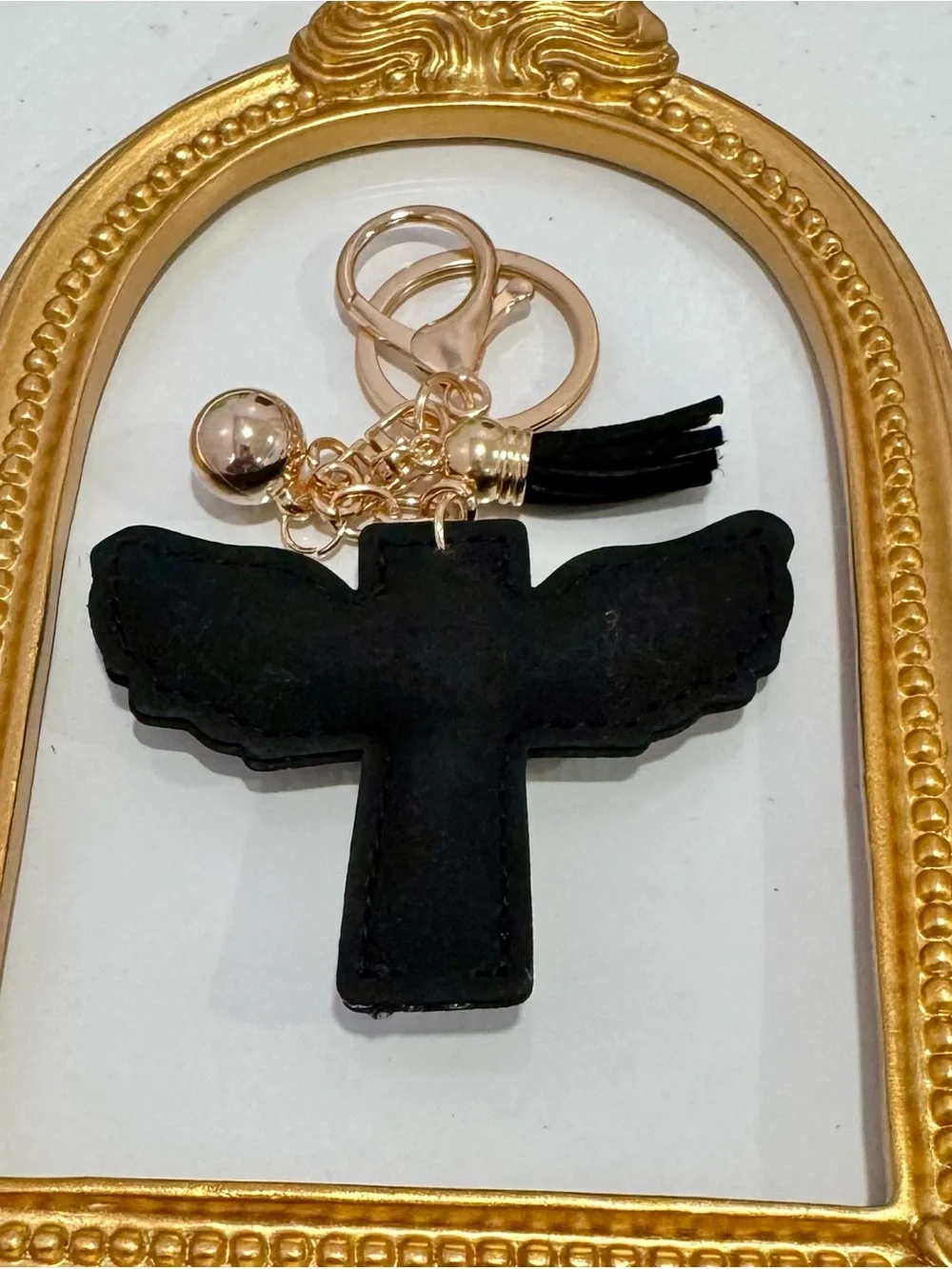 New Silver/Black Winged Crystal Cross Keychain